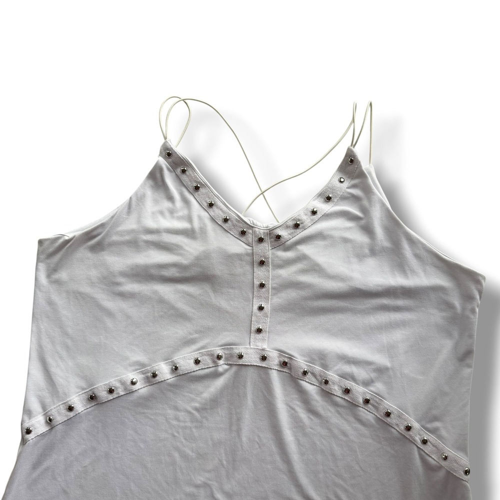 Women's XL White Silver Studded V-Neck Spaghetti Strap Criss Cross Back Cami Top